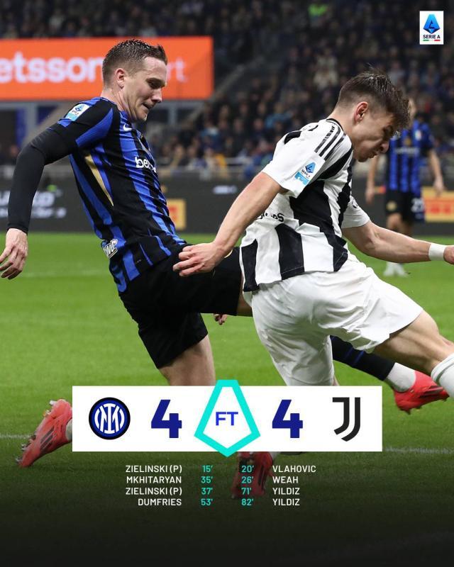 开云网站皇马赞助商-【意甲】国米4比4尤文，耶尔德兹替补梅开二度扳平